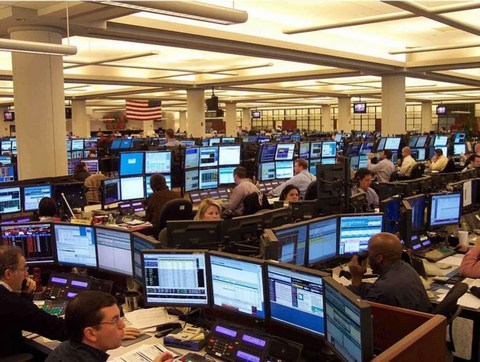financial brokerage trading floor looking busy